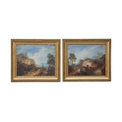 A pair of \"Animated Landscape\" paintings, Italian school